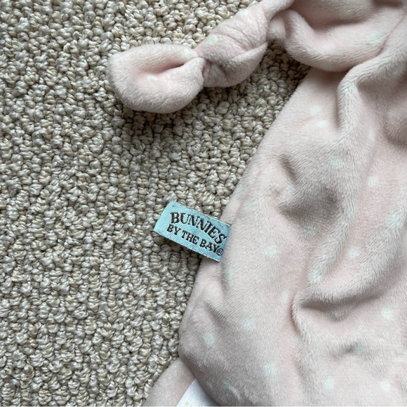 Bunnies by the Bay Pink Bunny Lovey Baby Security Blanket Knots White Polka Dots - Picture 5 of 5